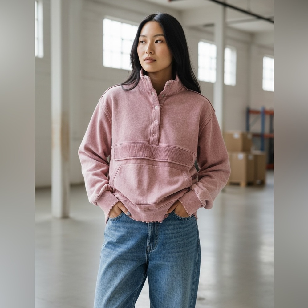 968. Mineral Wash long sleeve pull over French Terry sweatshirt